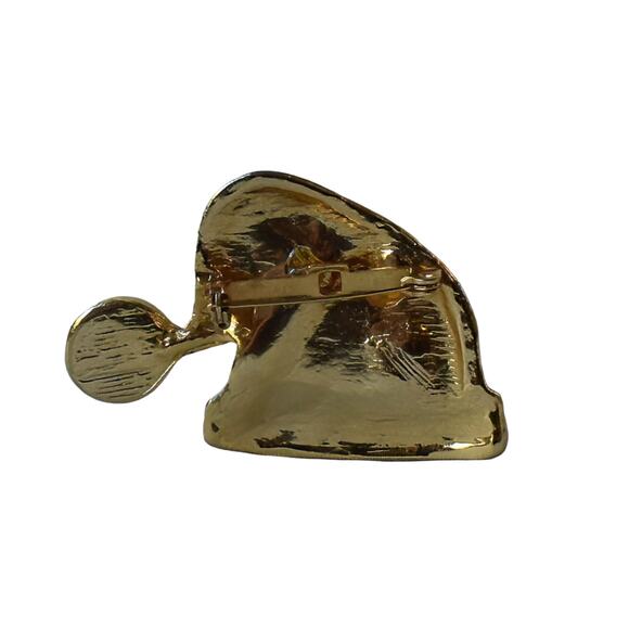 90s Gold Plate Red & White Enamel Santa Hat Demi Parure Pin Brooch Earrings - Picture 4 of 7